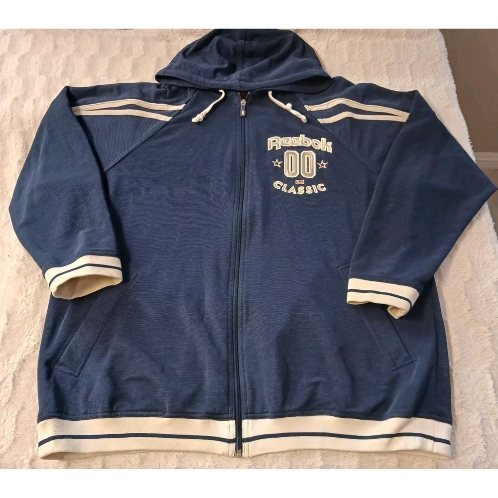 Reebok Classic Track Jacket Men's Size 2XL Mens Hooded Full Zip Hoodie Blue